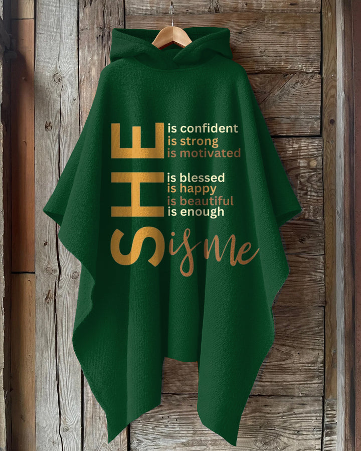 She Is Me Letter Printing Hooded Warm Shawl Cape