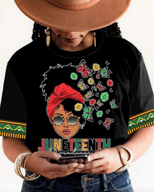 Juneteenth butterfly beauty print short-sleeved T-shirt