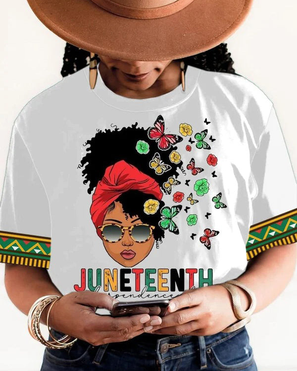 Juneteenth butterfly beauty print short-sleeved T-shirt