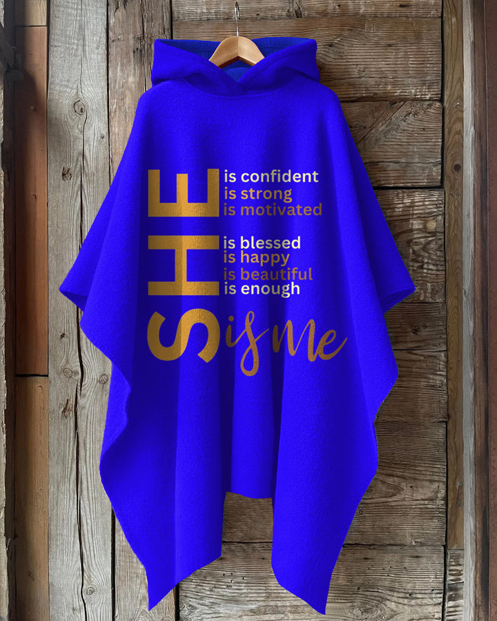 She Is Me Letter Printing Hooded Warm Shawl Cape