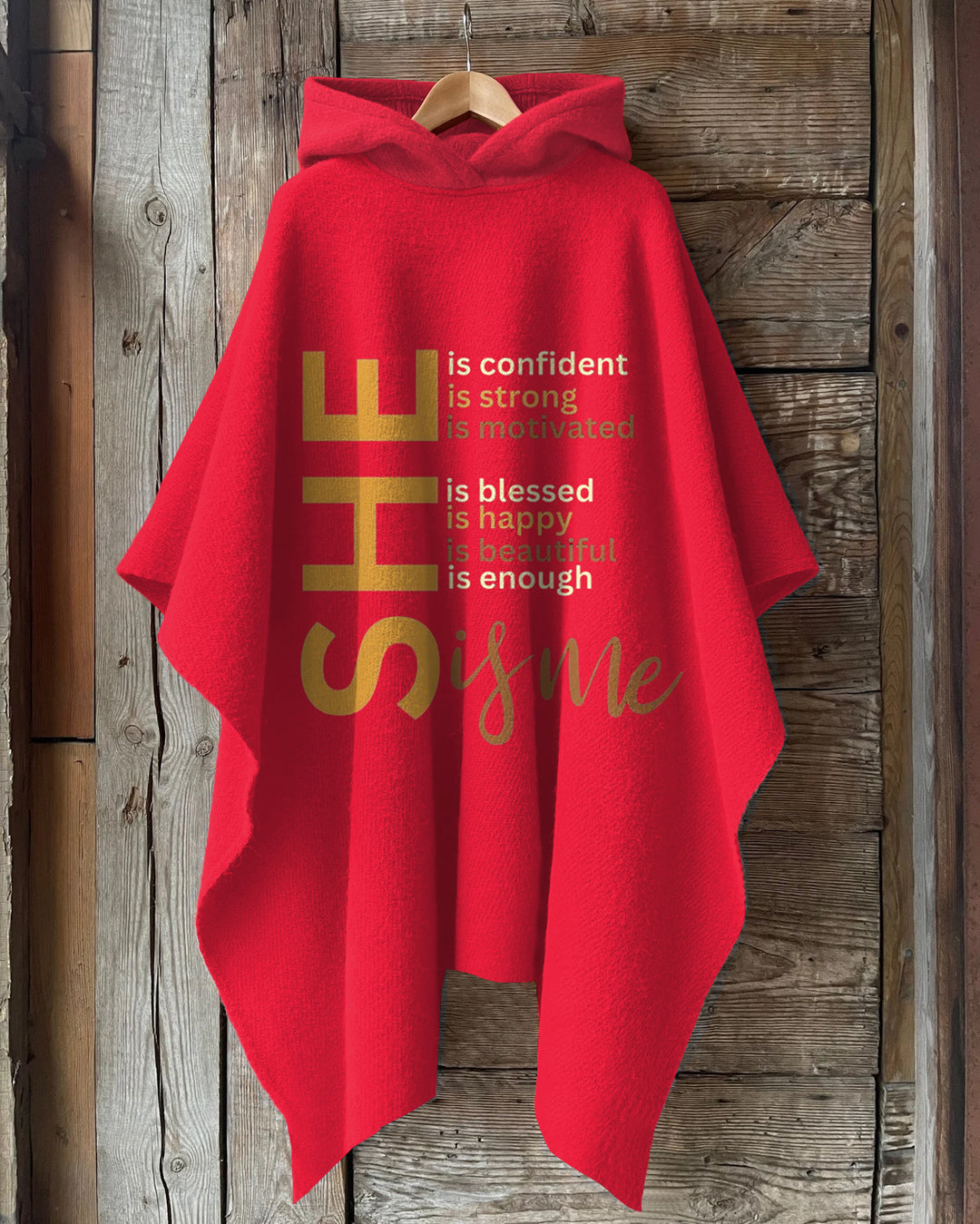 She Is Me Letter Printing Hooded Warm Shawl Cape