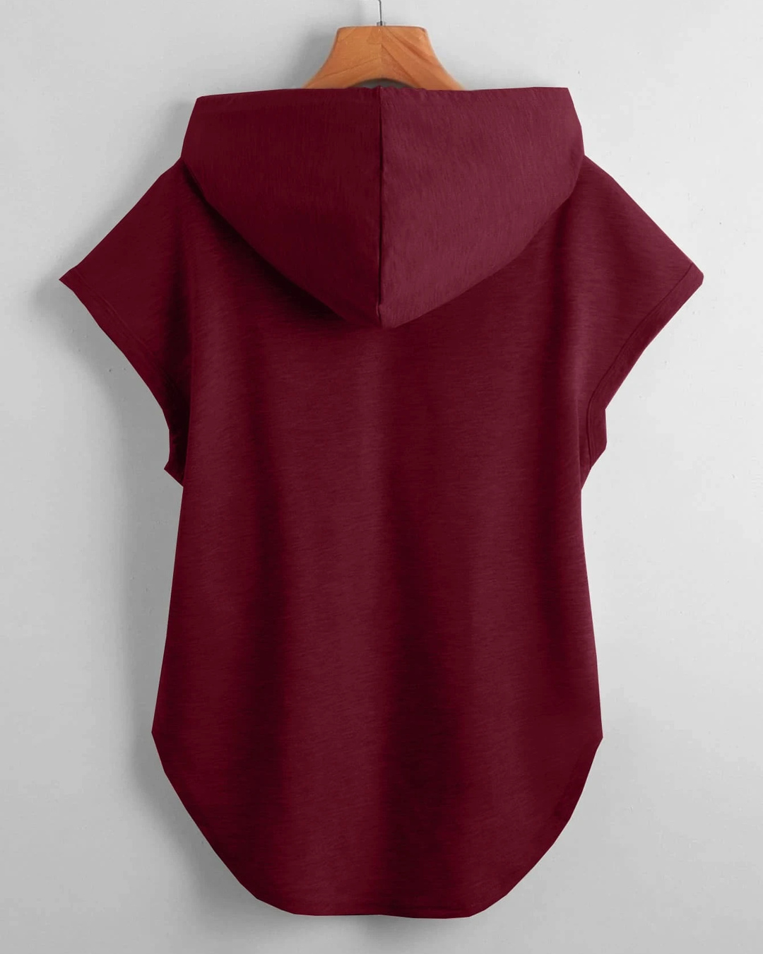 Pure Solid Color High Low Hem Drawstring Hooded Tee