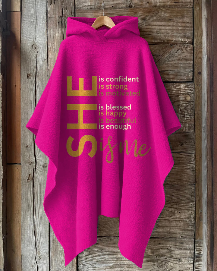 She Is Me Letter Printing Hooded Warm Shawl Cape