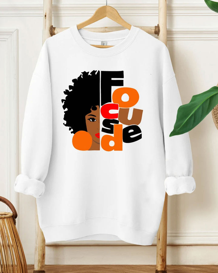 Focused Black Girl Melanin Long Sleeve Sweatshirt