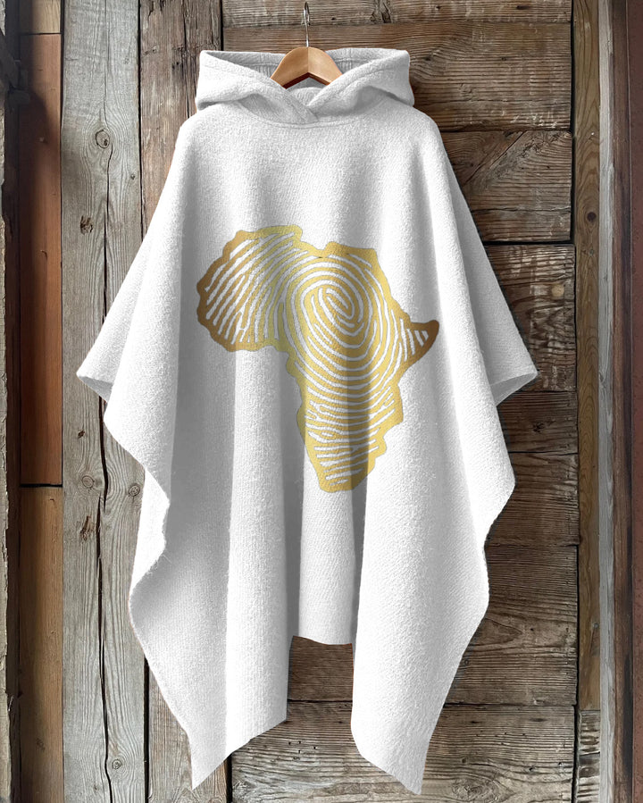 Africa Map Finger Print Hooded Warm Shawl Cape