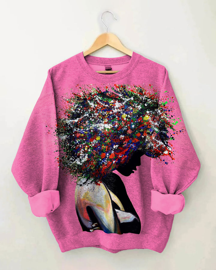 Colorful Afro Art Oil Painting Long Sleeve Sweatshirt