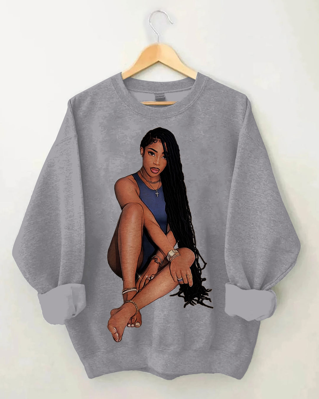 Brown Girl with Long Braids Long Sleeve Sweatshirt