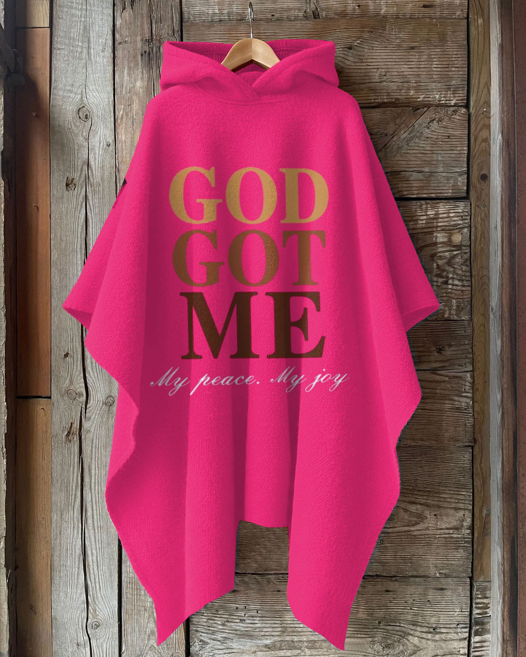 God Got Me Letter Printing Hooded Warm Shawl Cape