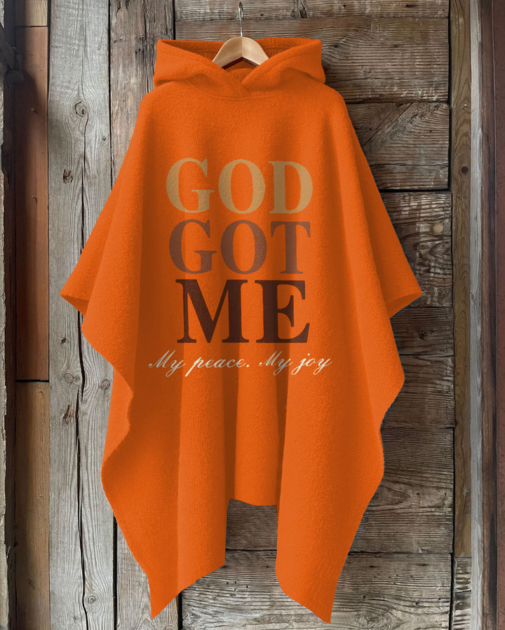 God Got Me Letter Printing Hooded Warm Shawl Cape