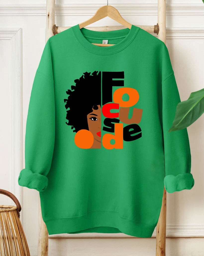 Focused Black Girl Melanin Long Sleeve Sweatshirt