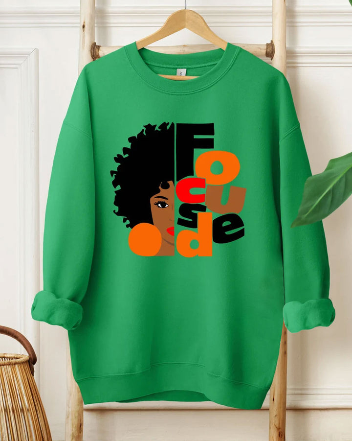 Focused Black Girl Melanin Long Sleeve Sweatshirt