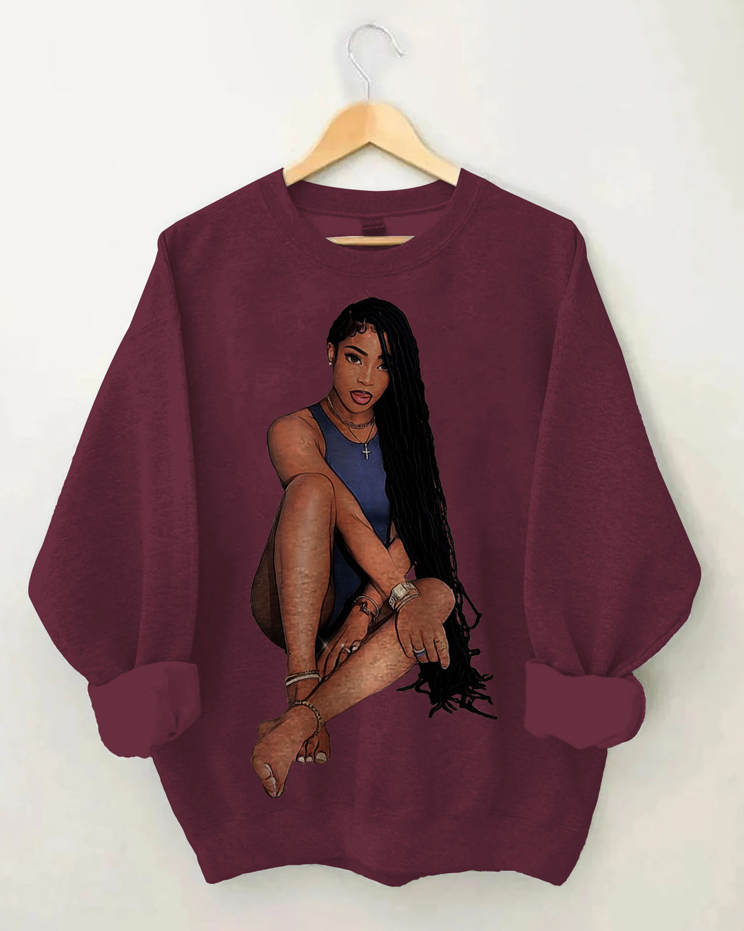 Brown Girl with Long Braids Long Sleeve Sweatshirt