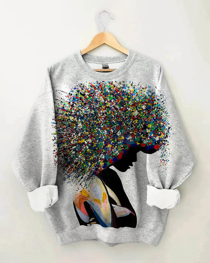 Colorful Afro Art Oil Painting Long Sleeve Sweatshirt