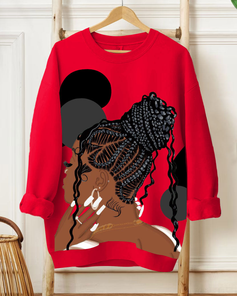 Curly Braid Art Painting Long Sleeve Sweatshirt