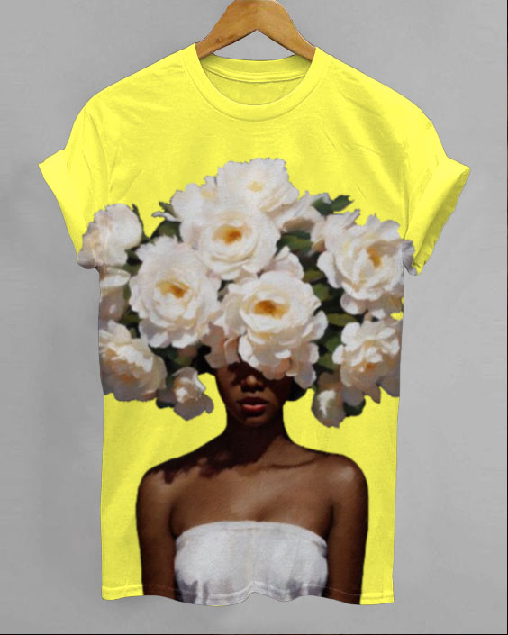 Black Woman Head Flowers Unisex Short Sleeve Tshirt