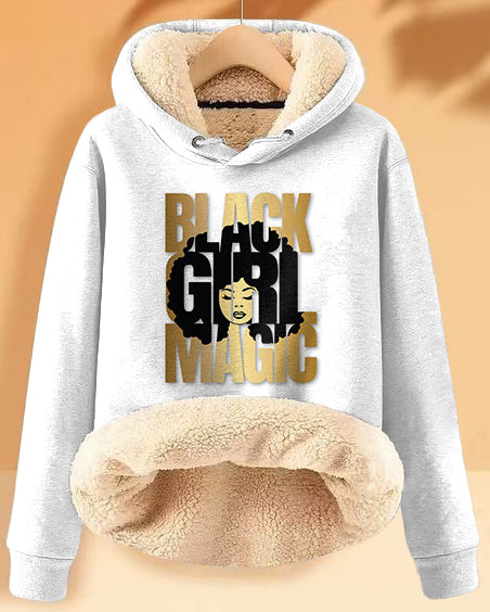 Plush and Warm Black Girl Magic Long-sleeved Hoodie