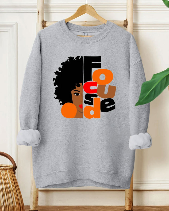 Focused Black Girl Melanin Long Sleeve Sweatshirt