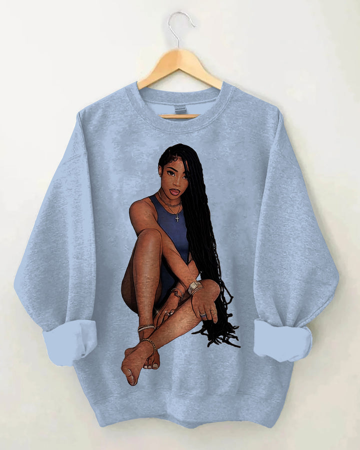 Brown Girl with Long Braids Long Sleeve Sweatshirt