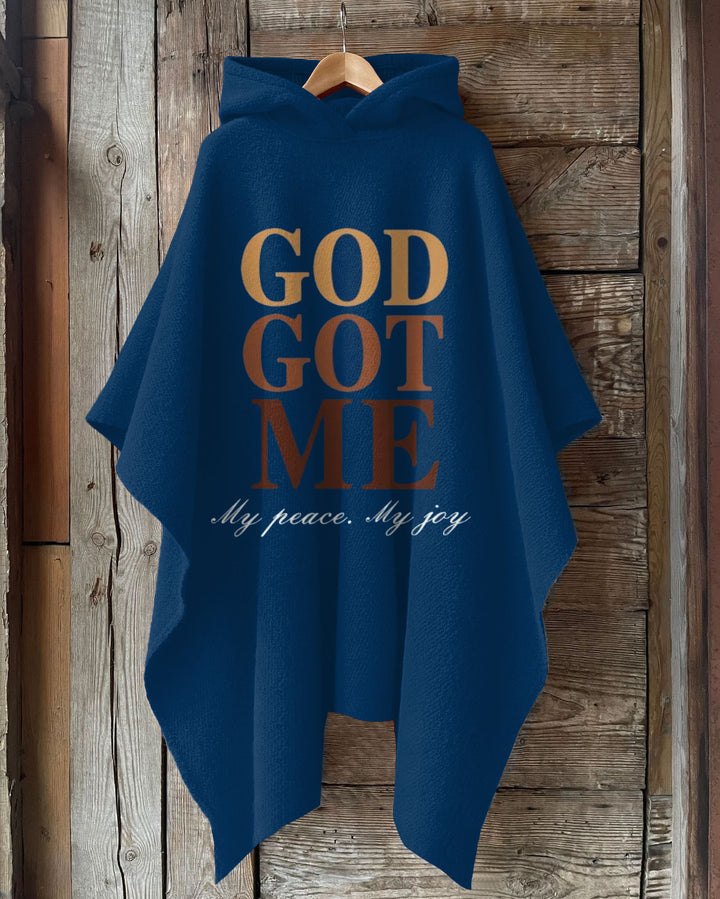 God Got Me Letter Printing Hooded Warm Shawl Cape