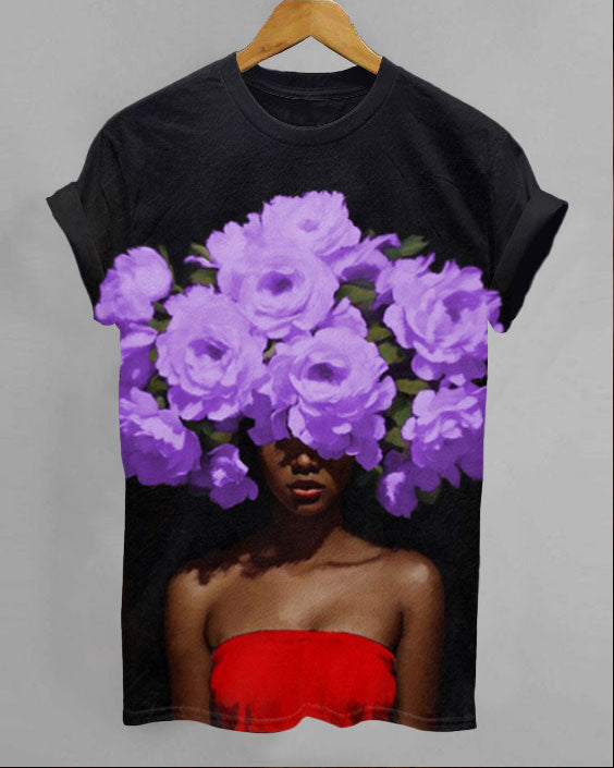 Black Woman Head Flowers Unisex Short Sleeve Tshirt