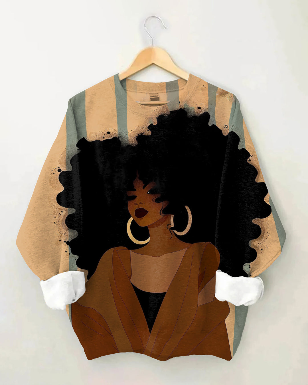 Women's Afro Sexy Gold Earrings Striped Retro Long Sleeve Sweatshirt