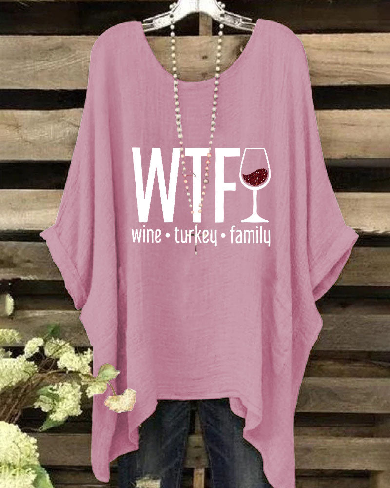 Women's Thanksgiving Wine Turkey Family Print Shirt