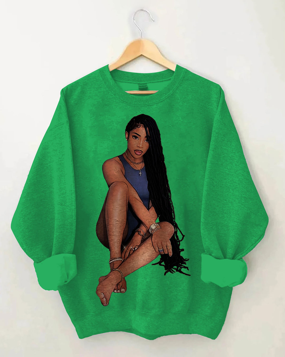 Brown Girl with Long Braids Long Sleeve Sweatshirt