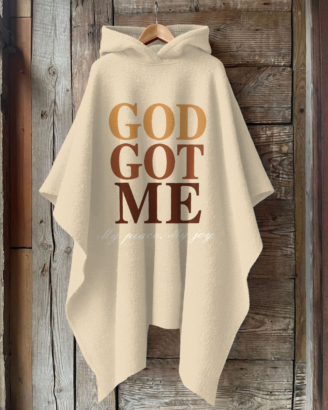 God Got Me Letter Printing Hooded Warm Shawl Cape