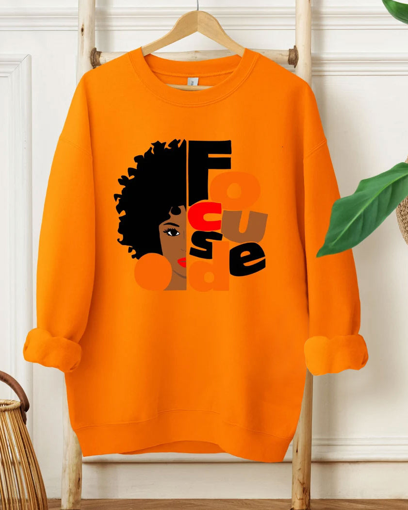 Focused Black Girl Melanin Long Sleeve Sweatshirt