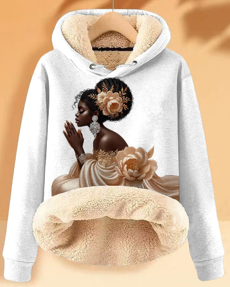 Plush and Warm Black Girl Praying Long-sleeved Hoodie