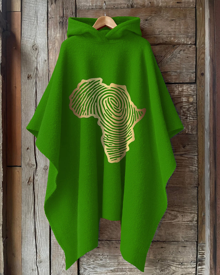 Africa Map Finger Print Hooded Warm Shawl Cape