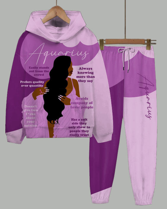 Aquarius Girly Season Long Sleeve Hoodie Two Pieces Set