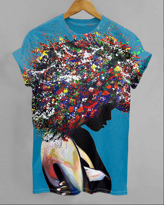 Afro Girl Oil Painting Unisex Short Sleeve Tshirt