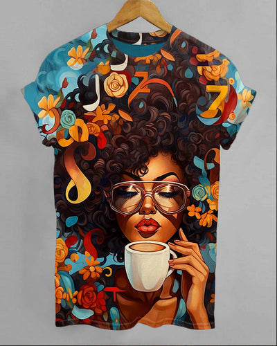Colorful Afro Elegant Woman Short Sleeve Tshirt