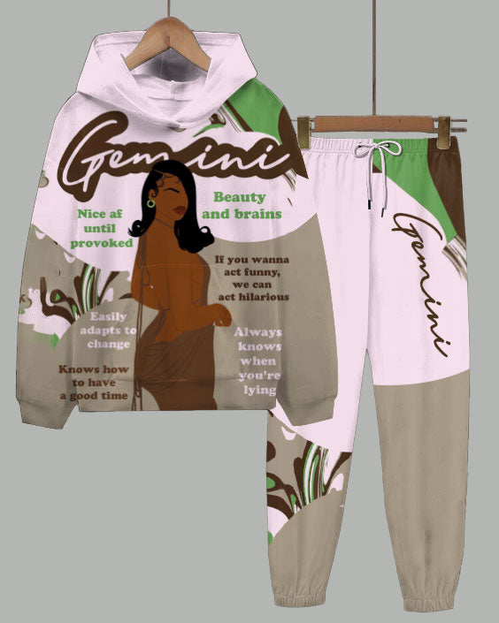 Gemini Girly Season Long Sleeve Hoodie Two Pieces Set