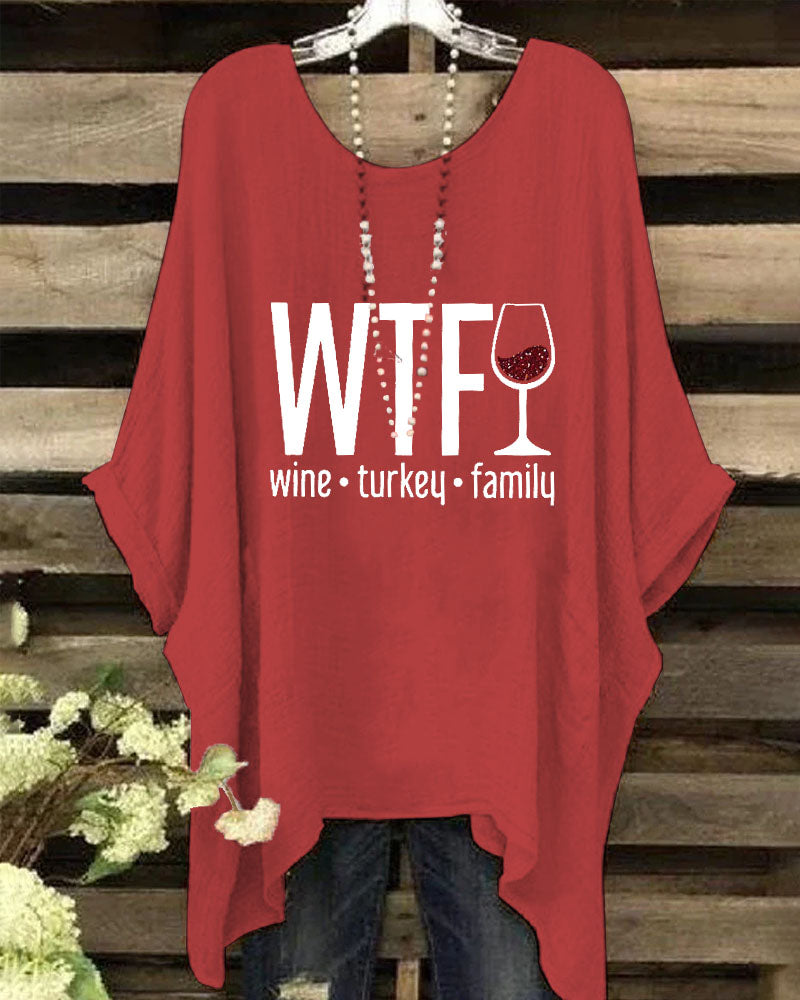 Women's Thanksgiving Wine Turkey Family Print Shirt