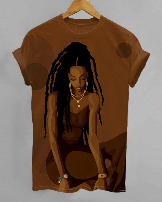 Cartoon Girl with Long Braids Short Sleeve Tshirt