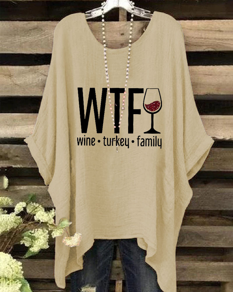 Women's Thanksgiving Wine Turkey Family Print Shirt