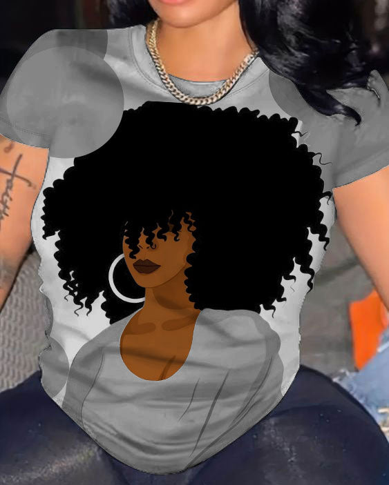 Cartoon Afro Girl Short Sleeve Tshirt