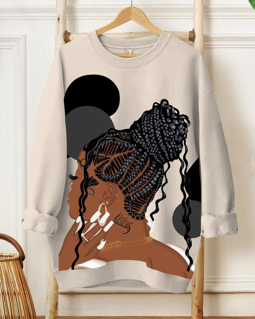 Curly Braid Art Painting Long Sleeve Sweatshirt