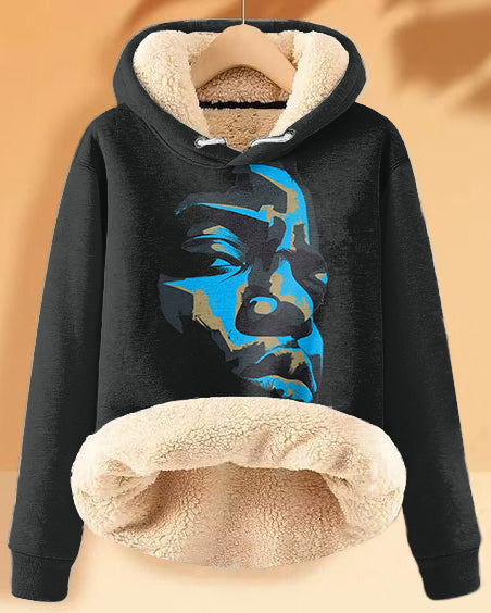 Plush and Warm Portrait Illustration Long-sleeved Hoodie