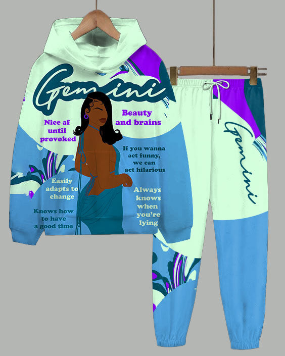 Gemini Girly Season Long Sleeve Hoodie Two Pieces Set