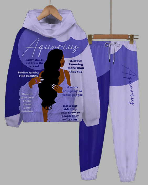 Aquarius Girly Season Long Sleeve Hoodie Two Pieces Set