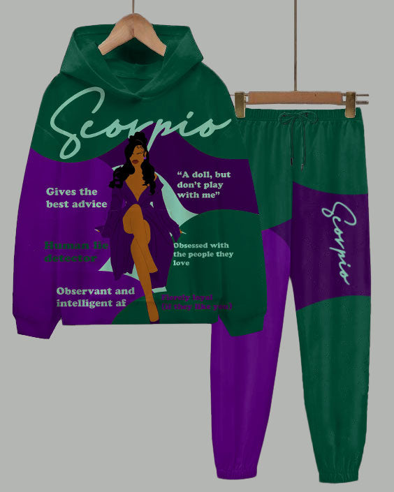 Scorpio Girly Season Long Sleeve Hoodie Two Pieces Set