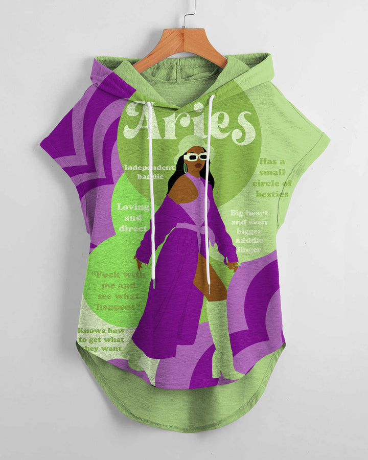 Aries Girly Season High Low Hem Drawstring Hooded Tee