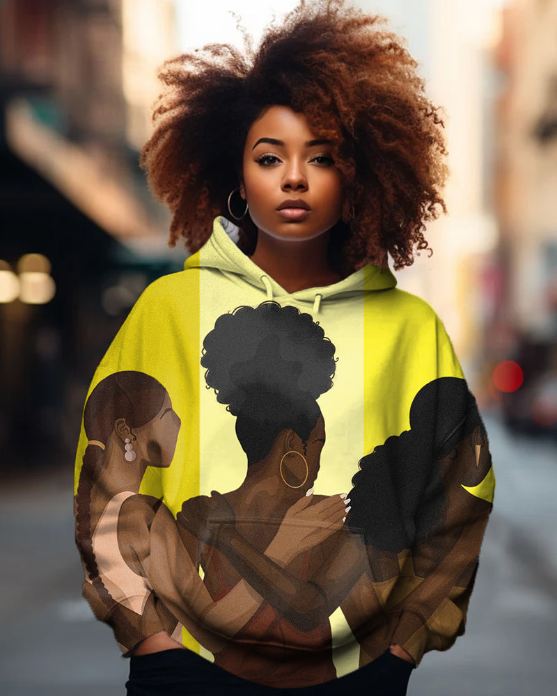 Black Girls Shoulder To Shoulder Printed Women's Hoodies