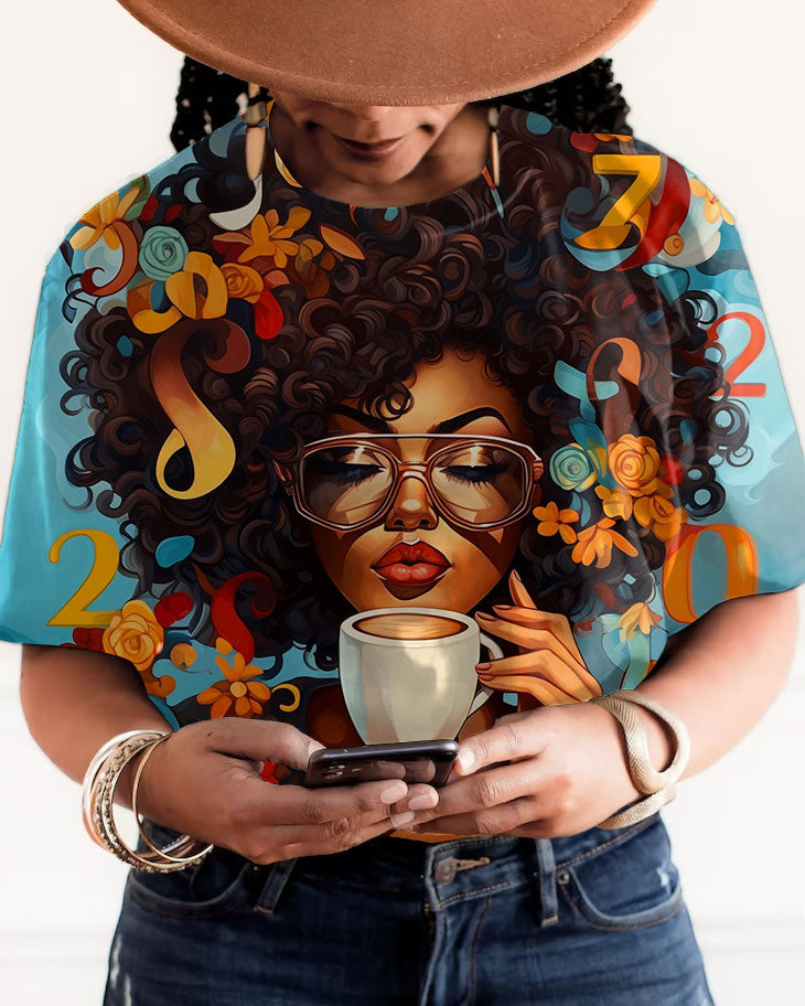 Colorful Afro Elegant Woman Short Sleeve Tshirt