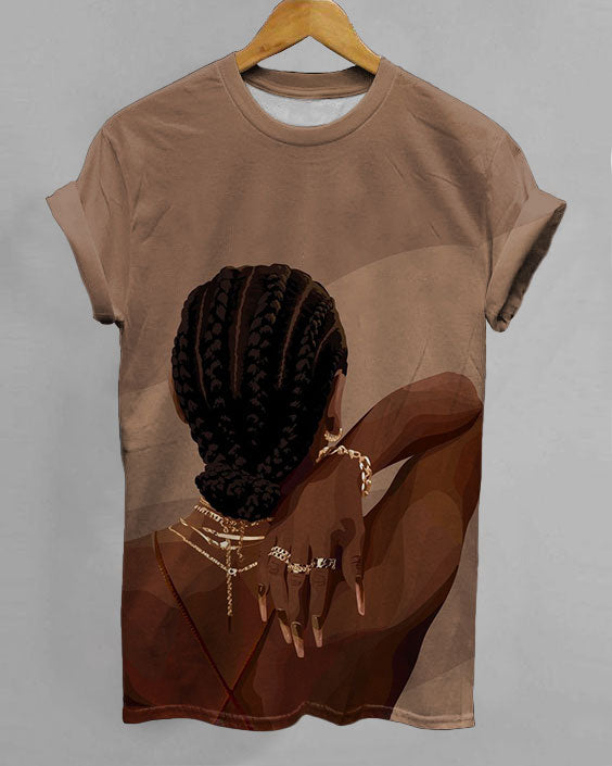 Golden Jewelry Braids Women Short Sleeve Tshirt