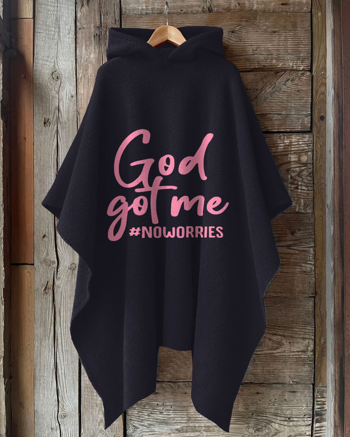 Letter God Got Me Hooded Warm Shawl Cape