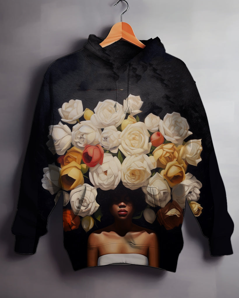 Women's Oil Painting Art Vintage Flower Girls Long Sleeve Hoodie